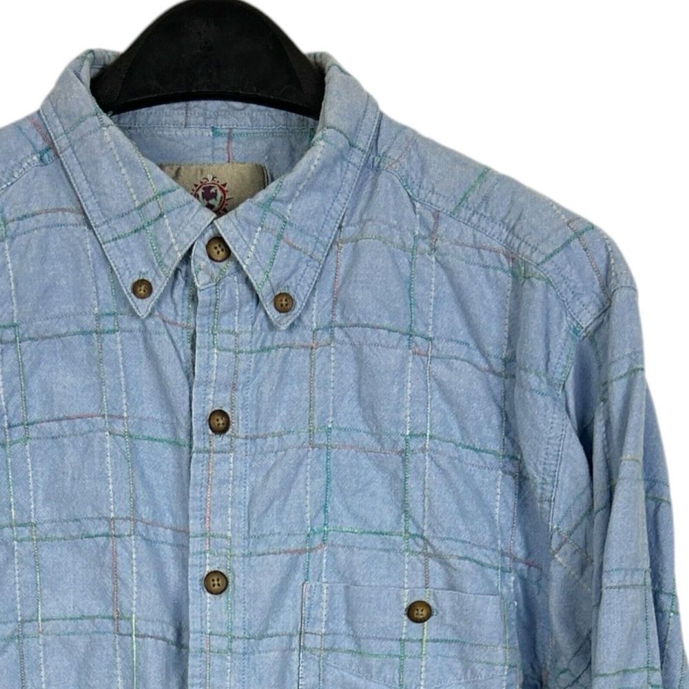 Vintage The Territory Ahead Men's Large Textured Check Cotton Button Down Blue